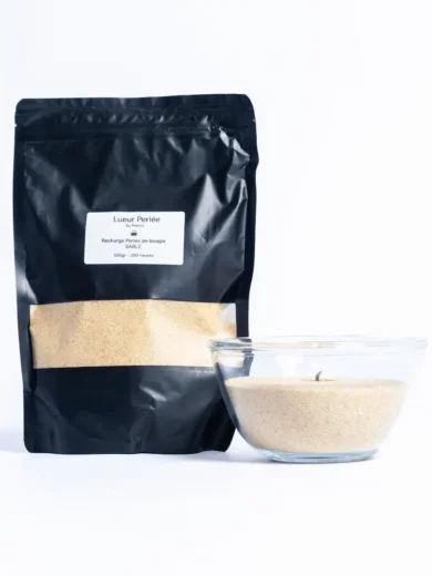 Recharge perles de bougie en cire végétale couleur sable.