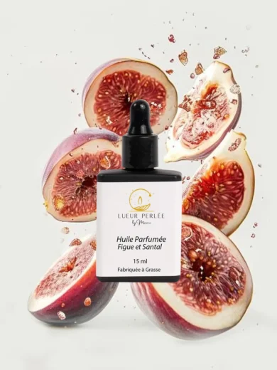 Huile parfumee Figue et santal en bougie en perles de cire.